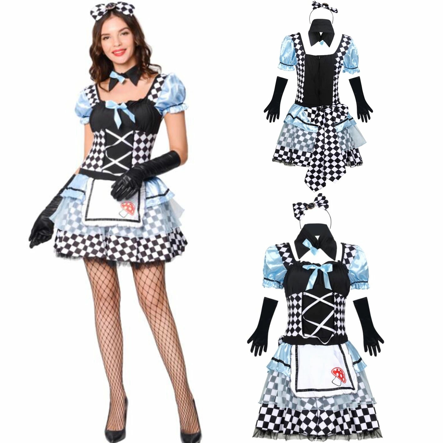 大人用コスプレ衣装 可愛いコスチューム 半袖ワンピース ハロウィン衣装 ハロウィンコスチューム メイド コスロリ cosplay チェック柄 舞台衣装 舞台劇 変装 学園祭 お芝居 舞台衣裳 コスチュ