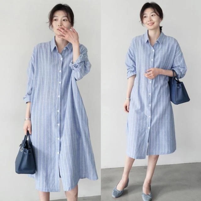 【1つ買うと1つ無料】シャツ 長袖 ゆったり 日焼け防止 しま模様 ロングバージョン トップス ジャケット 怠惰風 新作 百掛け 母の日