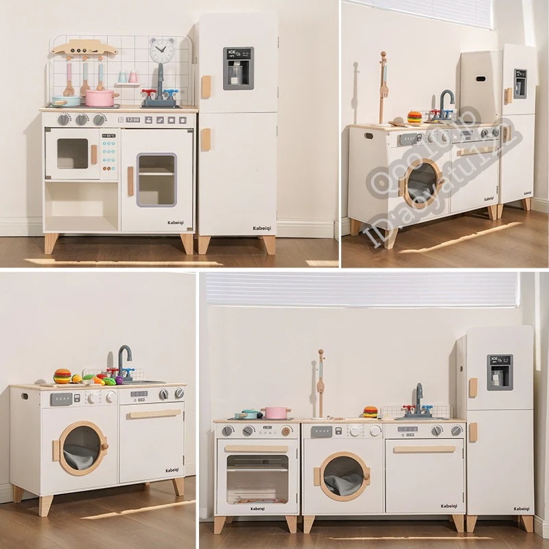 【送料無料】新しい木製シミュレーション音と光冷蔵庫キッチンおもちゃセット子供用ままごとロールプレイ教育キッチンおもちゃ