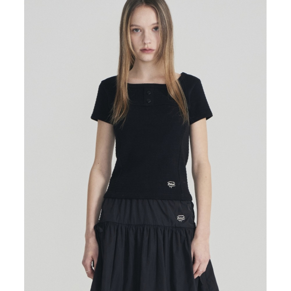 ファレットスクエアネックタイトトップブラック