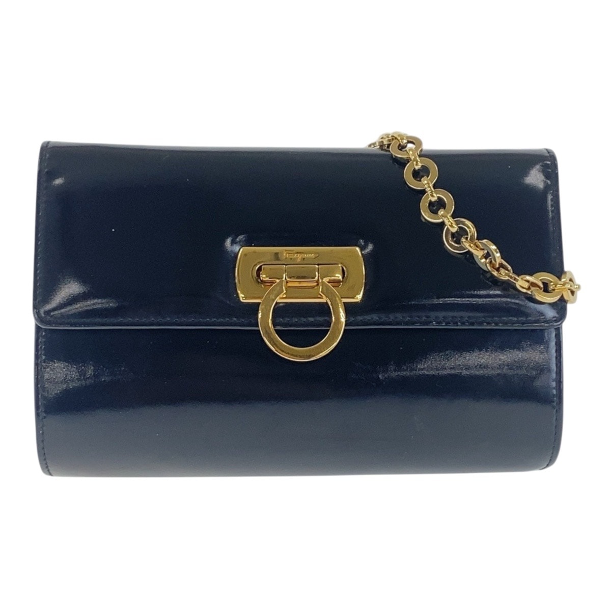 美品 ヴィンテージ ガンチーニ ブラック 黒 ゴールド金具 エナメル 斜め掛け ショルダーバッグ レディース 502028