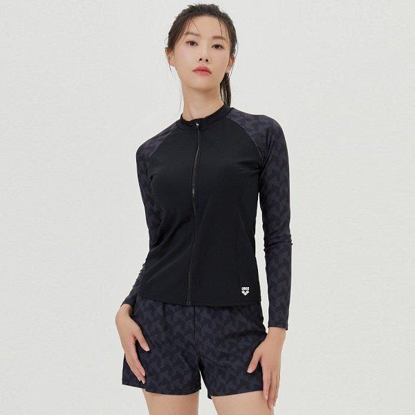 女性ビーチセット ノーブリー レジャー ジップアップ ラッシュガード セット (A4BL1PS14BLK)