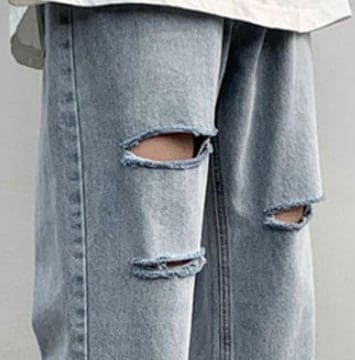 ボトムス パンツ ズボン ストレートパンツ ジーンズデニム Gパン 9分丈 アンクル丈 ストレート ゆったりゆる ブルーデニム シンプル カジュアル おしゃれ ワイルド ダメージ 穴あき pa00