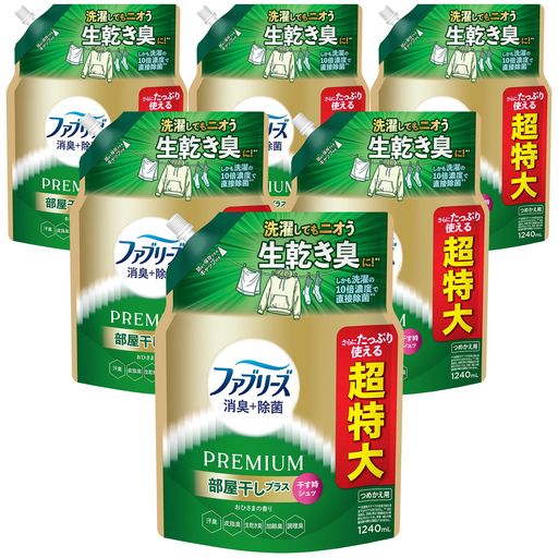 ファブリーズ 消臭+除菌 PREMIUM 部屋干しプラス おひさまの香り 詰め替え 1240mL×6袋 [大容量] [ケース品]