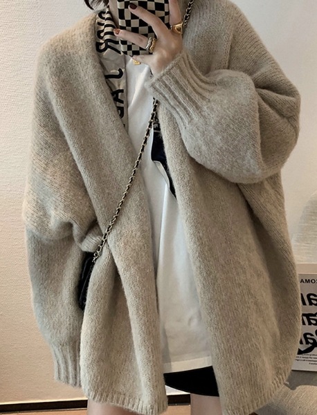 トップス カーディガン ロング ロング丈 袖あり 長袖 ボリューム