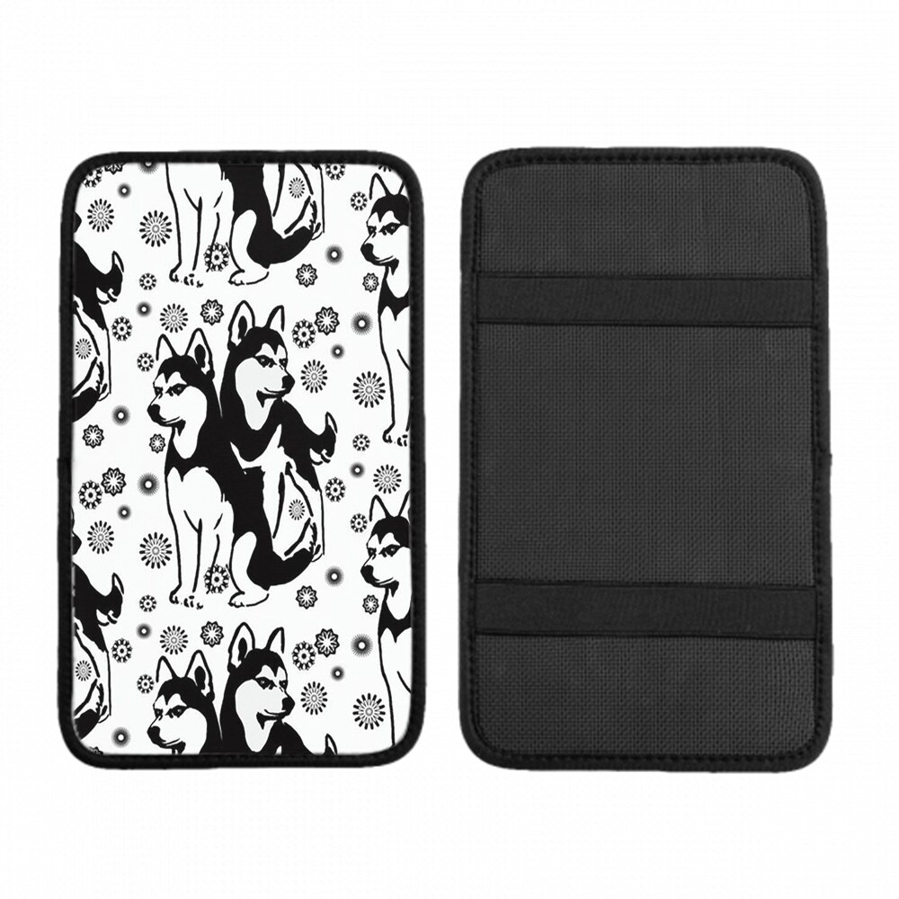 車の手すりボックスクッション シベリアンハスキーと雪片 ほこりや傷から耐久性と通気性