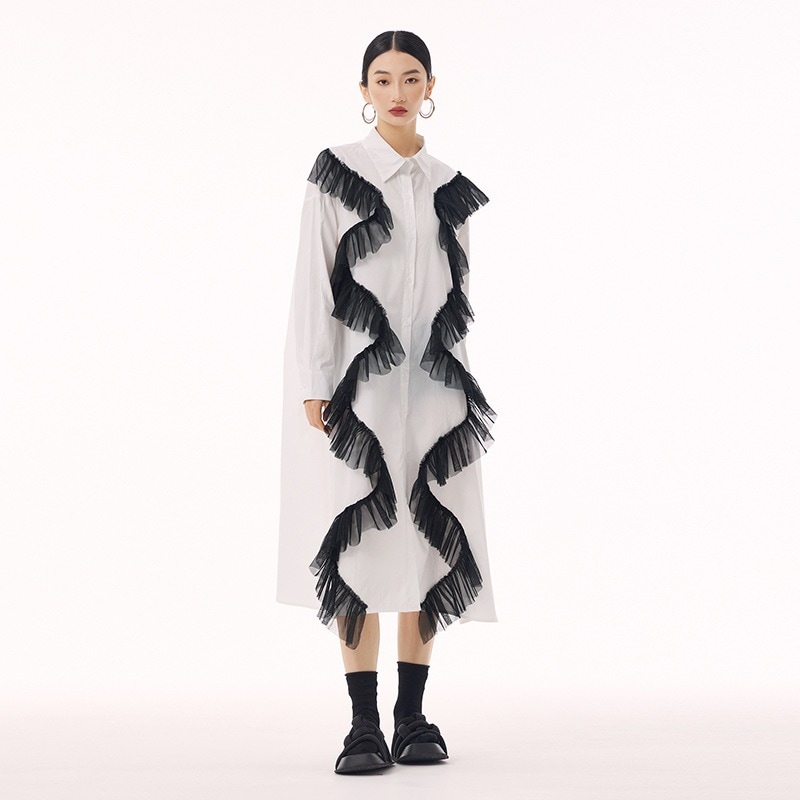 【J.Fashion】 欧美風 レトロ チュールドッキング ワンピース おしゃれ レディース 長袖 ロングワンピース 関連商品購入可能 メガ割 5,216円