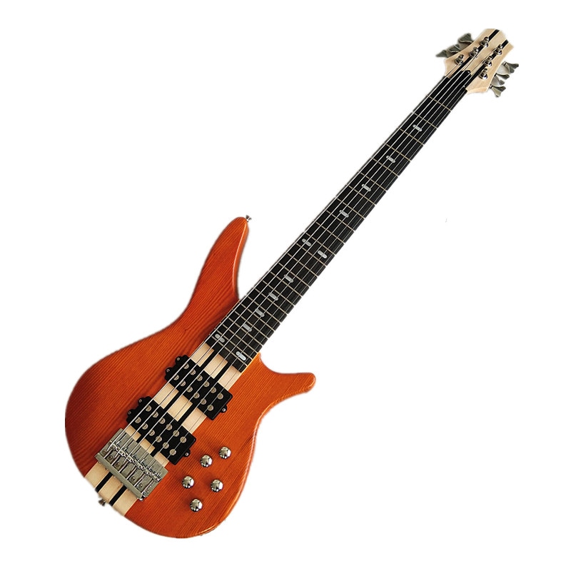 マットイエロー6弦エレクトリックベースギターを通じてアッシュボディactivedピックアップクロームハードウェアHG-537