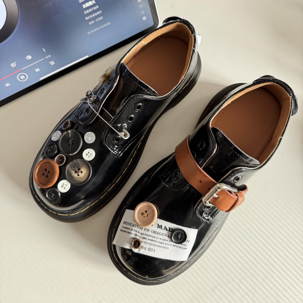 牛皮版~小众设计纽扣厚底乐福鞋女真皮百搭一脚蹬法式玛丽珍单鞋