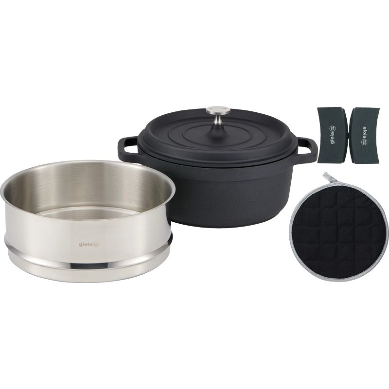 ジョイア キャセロール24cm&蒸し器4点セット ブラック