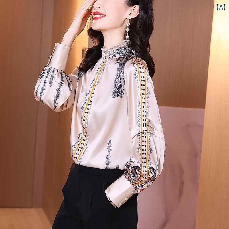 レディース シャツ ブラウス トップス 長袖 フレンチ フローラル スタンドカラー フレンチ エレガント おしゃれ モダン エレガント カジュアルオフィス ビジネス 音楽会 食事会