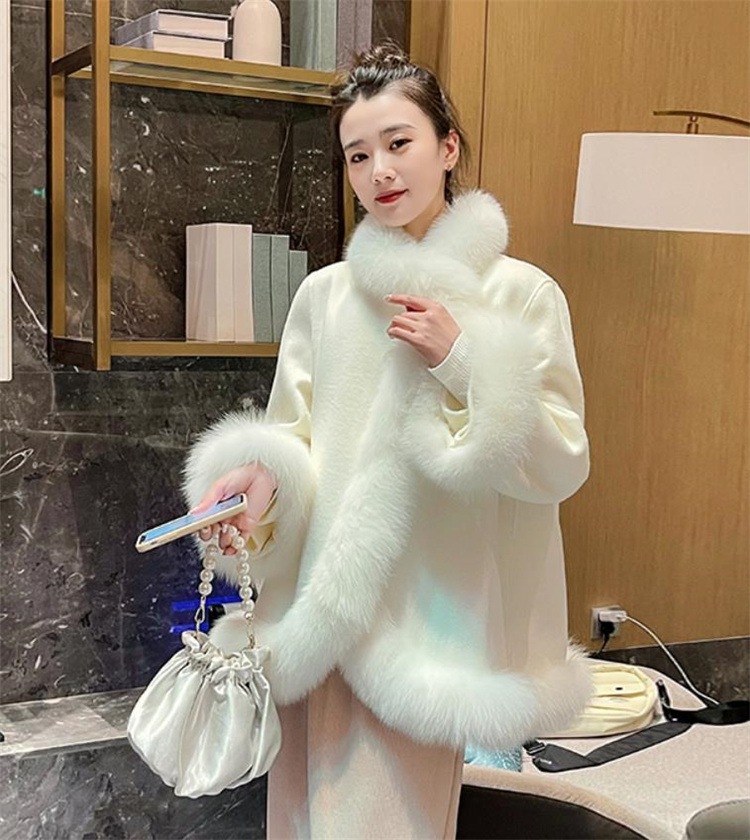 INSスタイル 冬 小さな香りの風 気高い イミテーションフォックスファー ポンチョ 厚手 コート