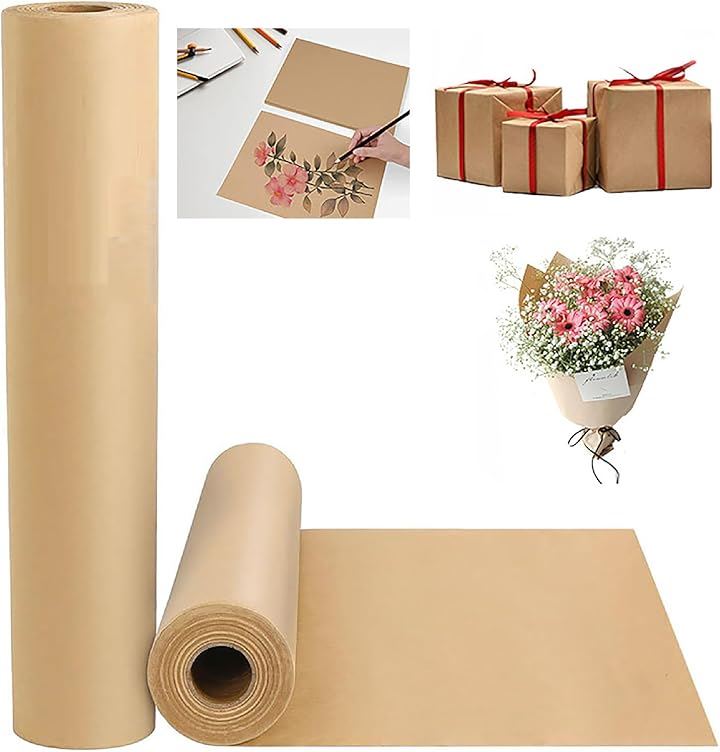 クラフト紙 ロール 緩衝材 包装紙 ラッピングペーパー ペーパークラフト 梱包(ブラウン, 30cmx50Mx2本)