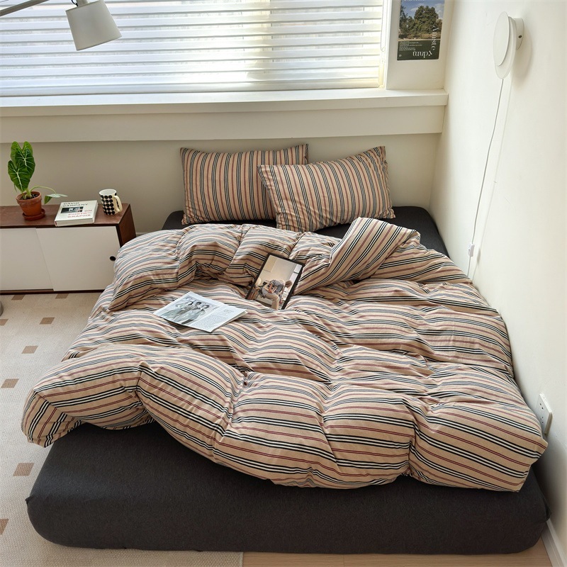 ニットコットン4枚組天竺純綿無地ストライプシンプルスタイルベッド4枚組ストライプキット