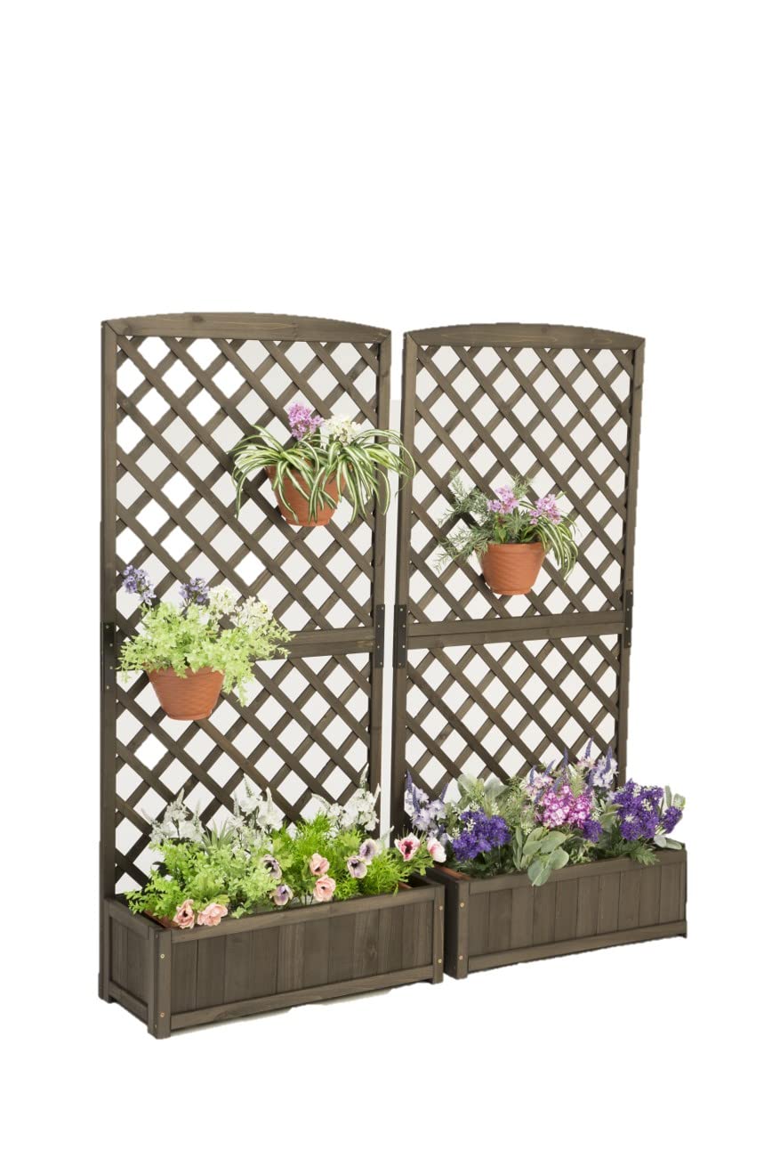 リビングアウト(Living Out) プランターラティス 木製 ダークブラウン 幅71.5×奥行30×高さ148cm プランター付きラティスフェンス 天然木使用 ガーデニング 鮮やかな色が映える 壁