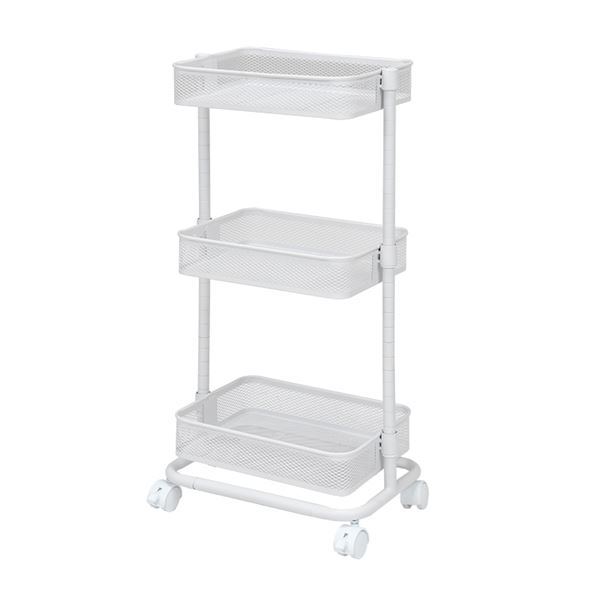 トローリーワゴン/リビング収納 ホワイト 幅38奥行26高さ80.5（46.5）cm 組立式 キャスター付き 高さ調節可