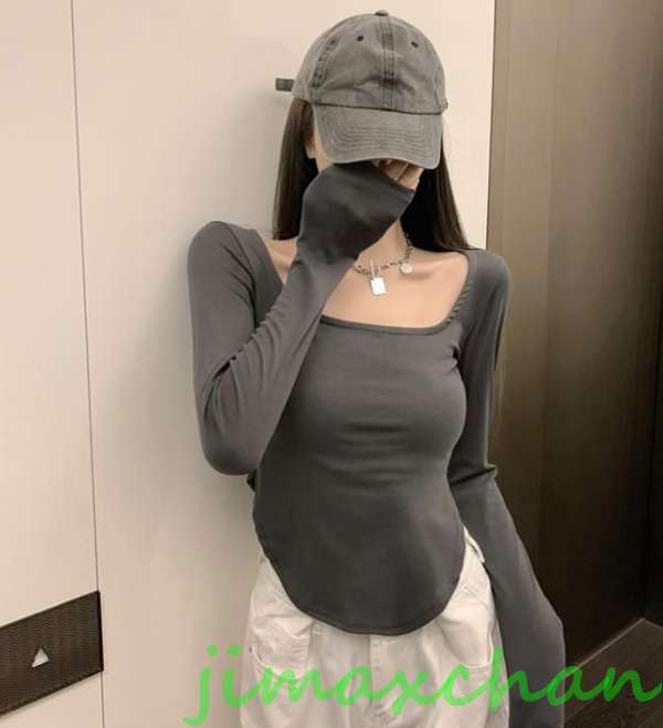 サマー　Ｔシャツ 長袖 Uネック セーター 胸開き レディースファッション タートル 不規則 胸開きタート セクシーベアトップ ベアトップ 胸元 解禁シャツ