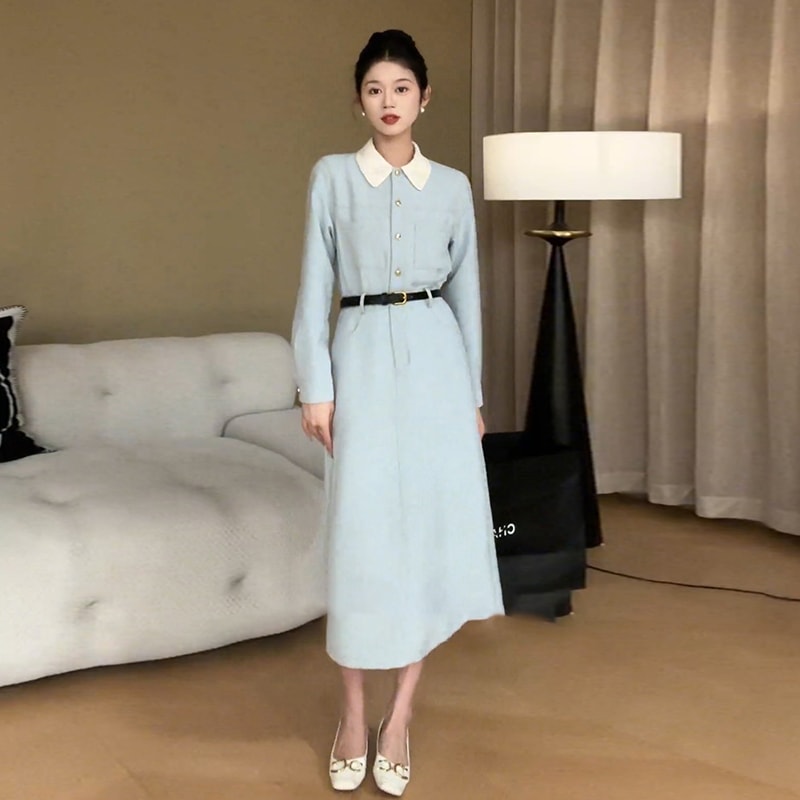 春先着フレンチ風長袖ワンピース婦人服高級インナー気質ロングスカートF14