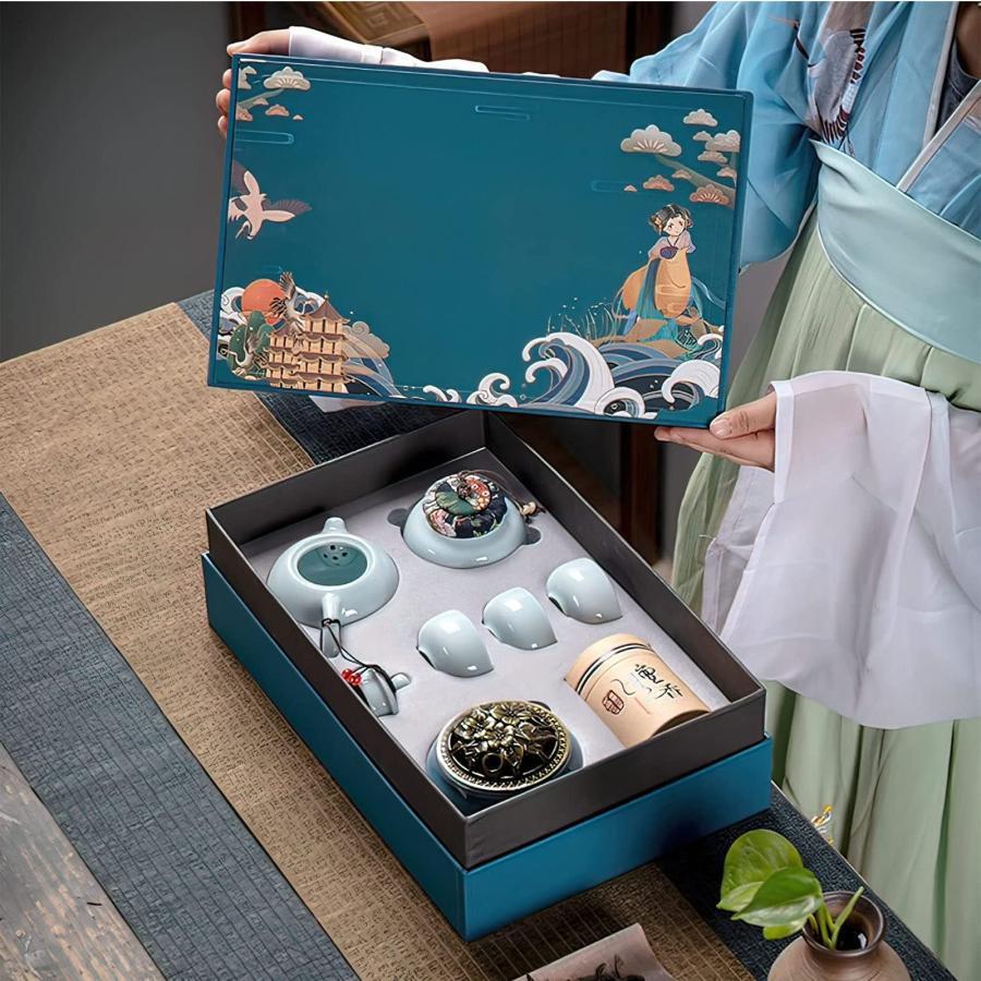 中国茶器セット お茶セット ティーカップ ティーポット セット お茶道具 おしゃれ 功夫茶具 急須セット ギフトセット シンプル中国風徳化窯 陶磁茶具 6点セット