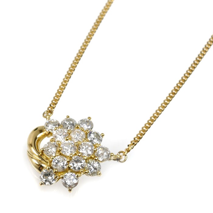 K18YG イエローゴールド ネックレス ダイヤモンド1.28ct 4.7g 42cm レディース 中古