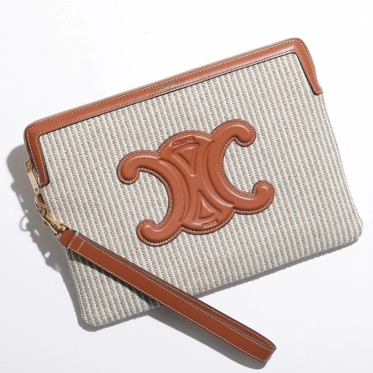 CELINE セリーヌ クラッチバッグ Small Pouch with strap 10J502FCT.02BG レディース ストライプ トリオンフ リストレット付き 鞄 Beige