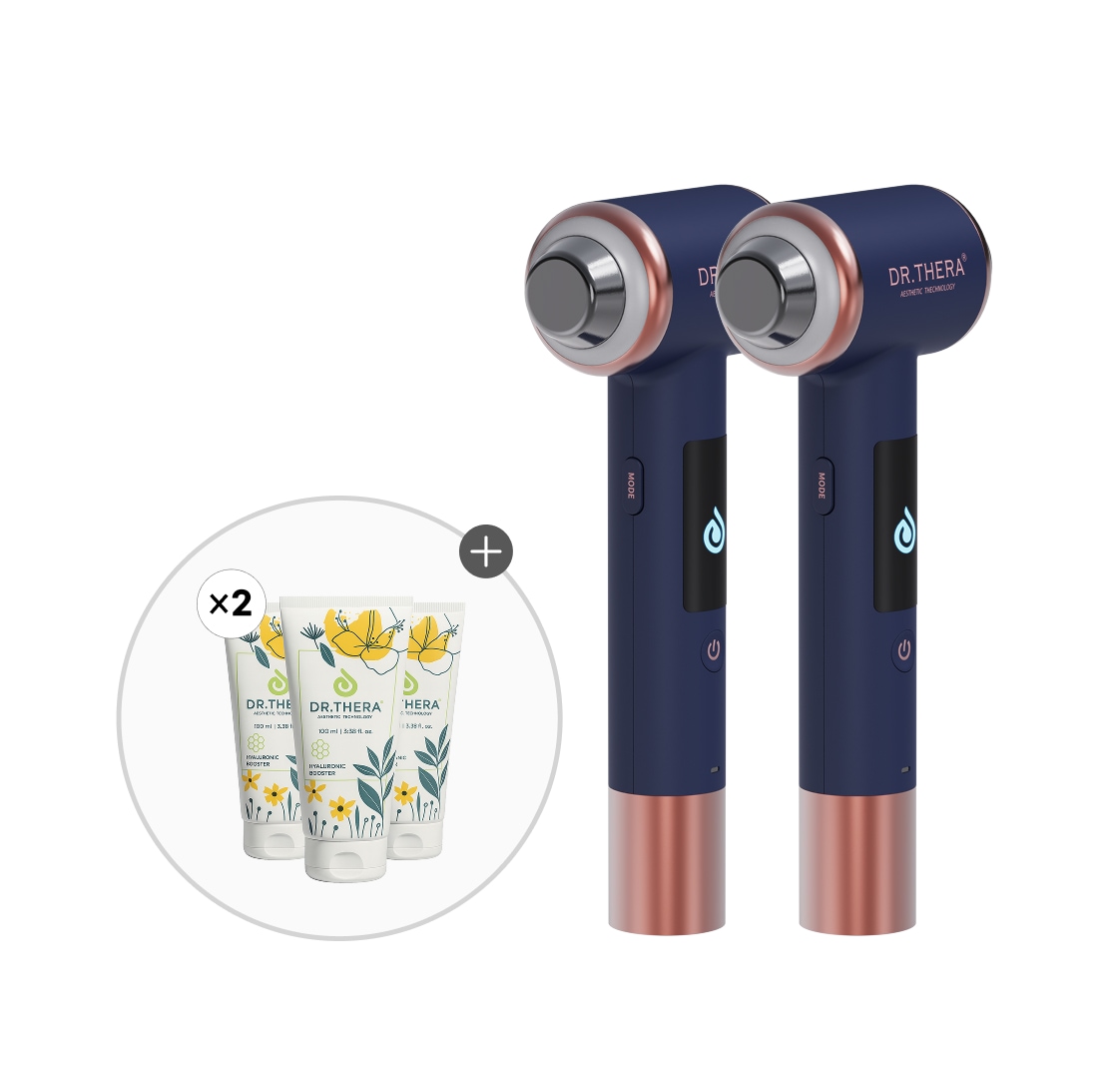 ドクターセラ デュオ美顔器 ネイビー2台＋ヒアブースター導入ジェル6本セットフェイス＆ネック用 ハンディ美顔器＆保湿ジェルの集中スキンケアセット
