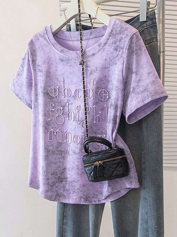 【1点ご購入 で10点プレゼントいたします】絞り上げ正肩半袖Tシャツ婦人夏服薄手太ったMM痩せ見えゆったりカジュアルトップス