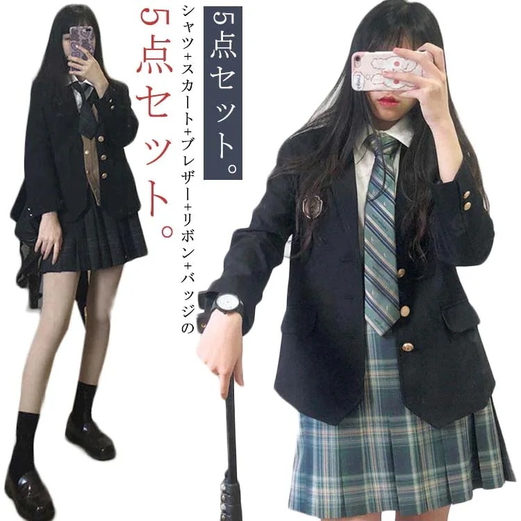 スーツ 女子高生 女子高生 制服ブレザー フォーマルスーツ セット 女子高校生 上下セット jk服 お得な5点セット！ 制服 スーツ 長袖シャツ ブレザー リボン