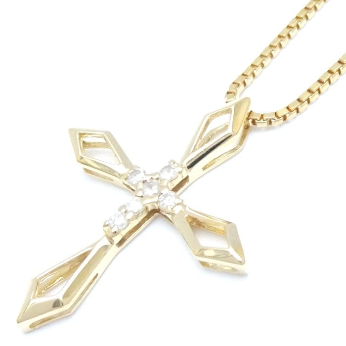 ダイヤモンド クロス ネックレス ダイヤモンド0.12ct K18YG イエローゴールド/75730【中古】