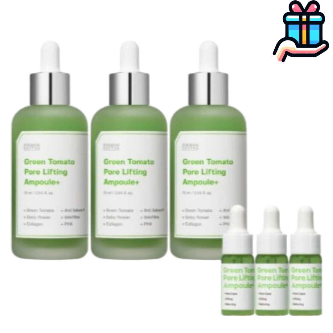 [大容量企画商品1+1] 韓国人気 グリーントマトアンプル 70ml+70ml+70ml (10ml+3個追加贈呈) 計 255ml 毛穴ケア 毛穴縮小 縦毛穴 引き締まる もち しっとり 韓国コスメ