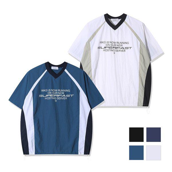 メンズカジュアルVネック スポーティトラック半袖Tシャツ RM-TSH-Q084-ブルー
