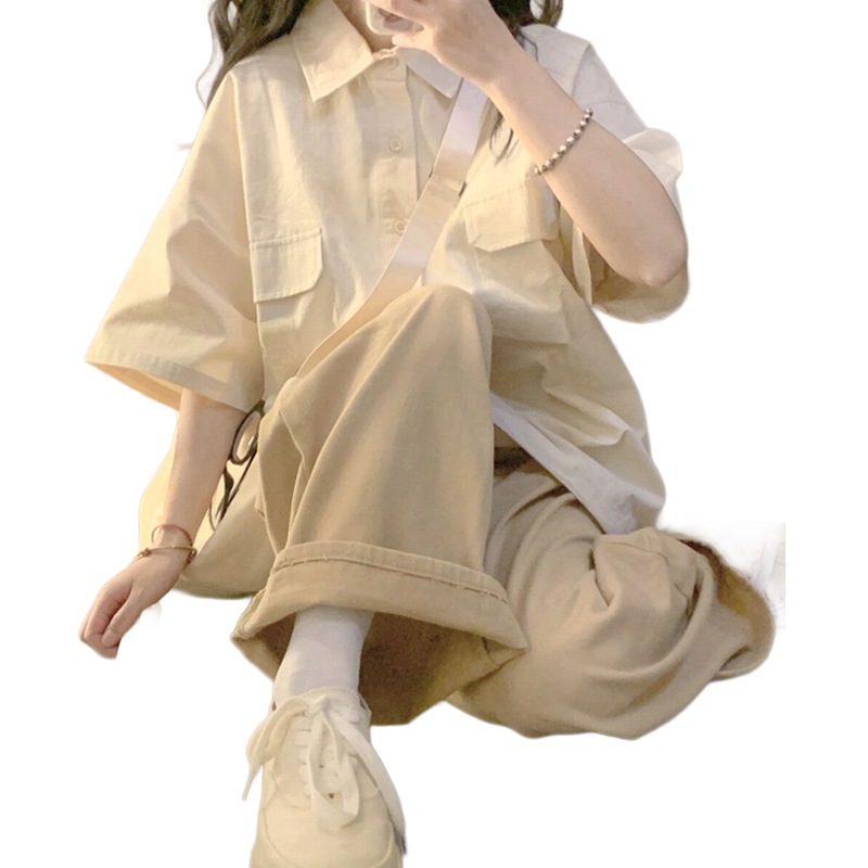 レディース半袖ポロシャツ×ワイドパンツセット