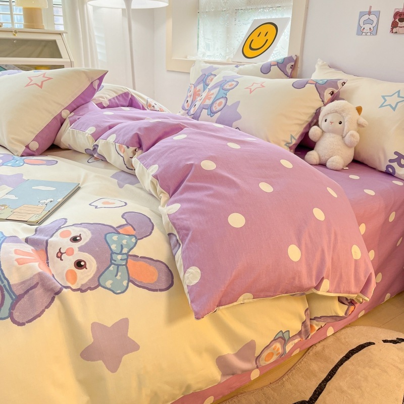 Xingdelu 綿コットンベッド 4 点セットの子供用寝具寮キルトカバーシーツシングル 3 ピースボックスシーツ