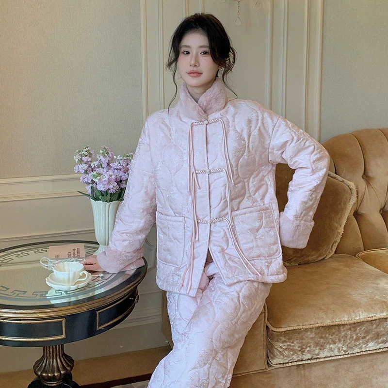 25新作ウェア セットアップ 新中式の女性用保温スーツ甘い部屋着は外で着ることができます 可愛い パジャマ レディース 韓国 部屋着