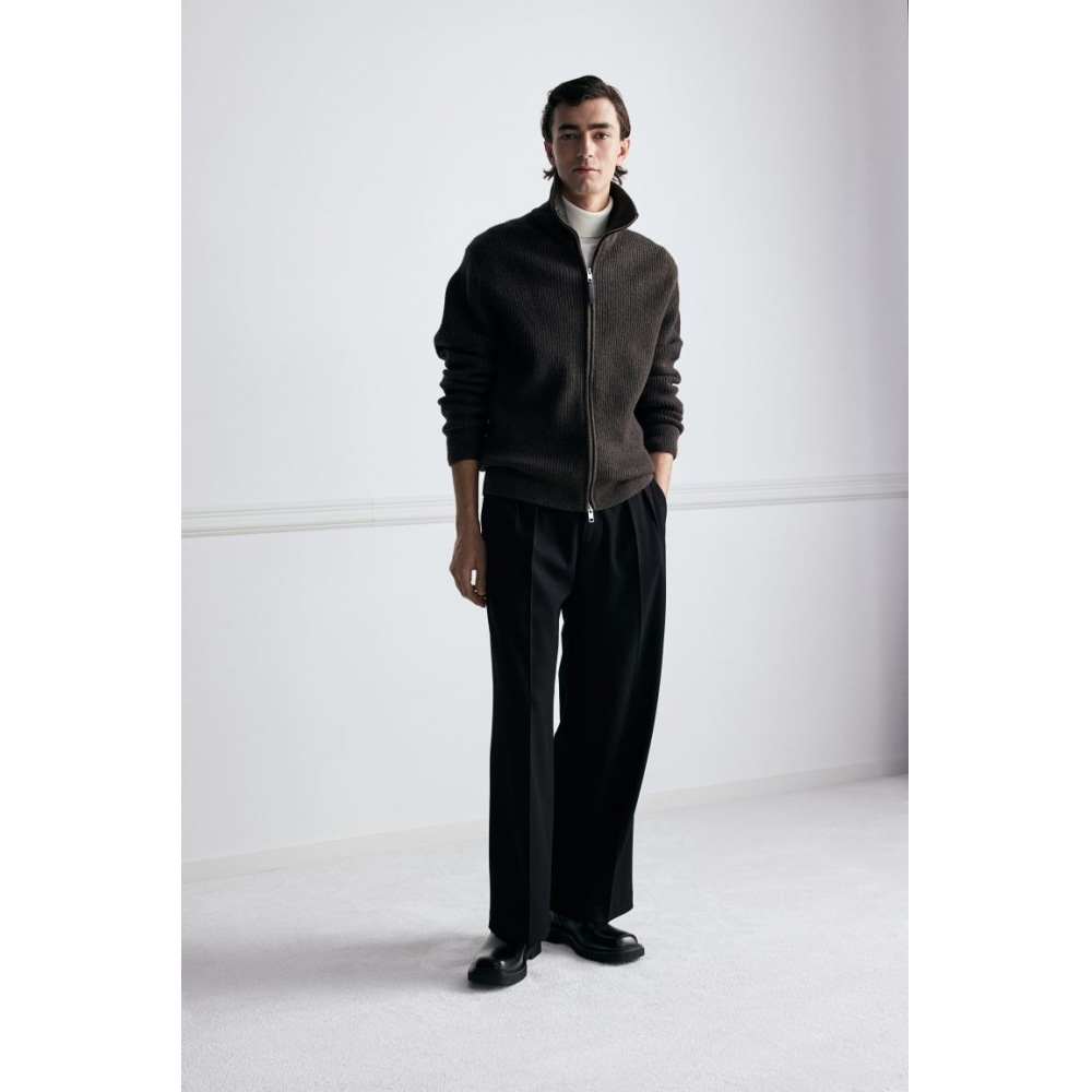 H&M リブニットカーディガンレギュラーフィットダークブラウン