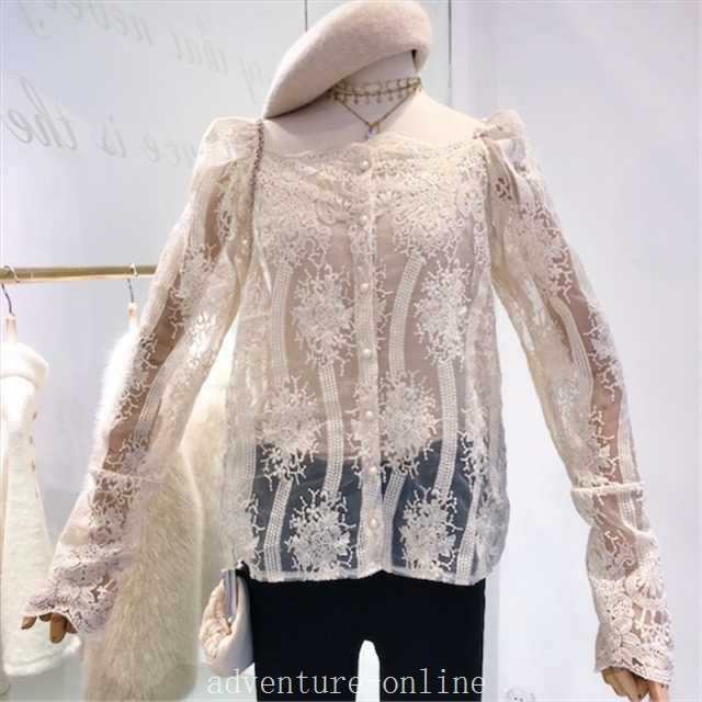 【2025新作入荷】トップス　ブラウス　レース　刺繍 1064
