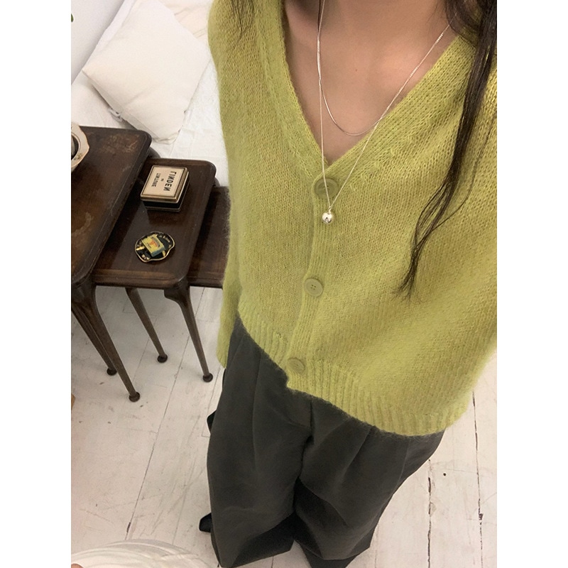 秋モヘアニットカーディガンレディースシンプル韓国風vネックトップスw1137 5,370円