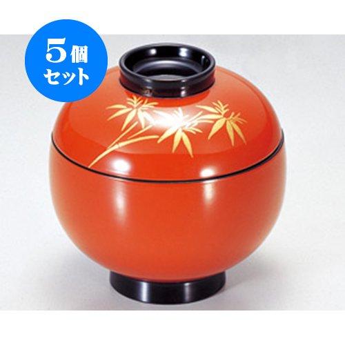 5個セット 越前漆器 [TM]玉姫小吸椀朱つば黒笹 S・H塗 [9.2R×9.5cm] 和食器 旅館 料亭 飲食店 業務用