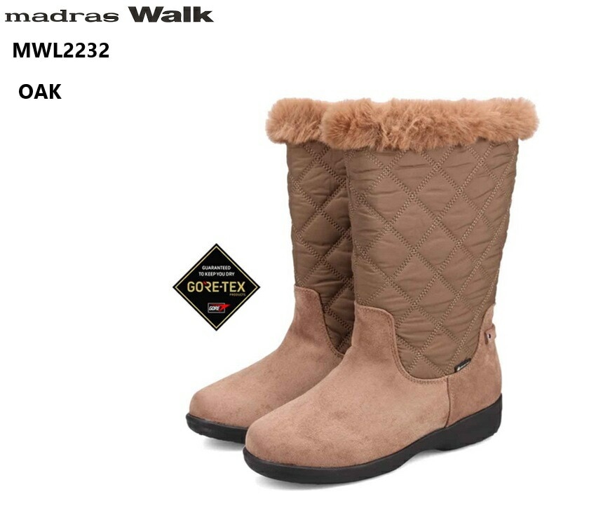 (マドラスウォーク)madras Walk MWL2232 GORE-TEX レディス 幅広4E キルティングハーフ丈ファーカジュアルブーツ 防水 透湿機能の本格的な機能 格子状のキルティングが特徴