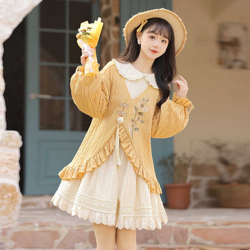 【フルセット】ひまわり花言葉新韓国cos要素ジャケットワンピースセット少女秋