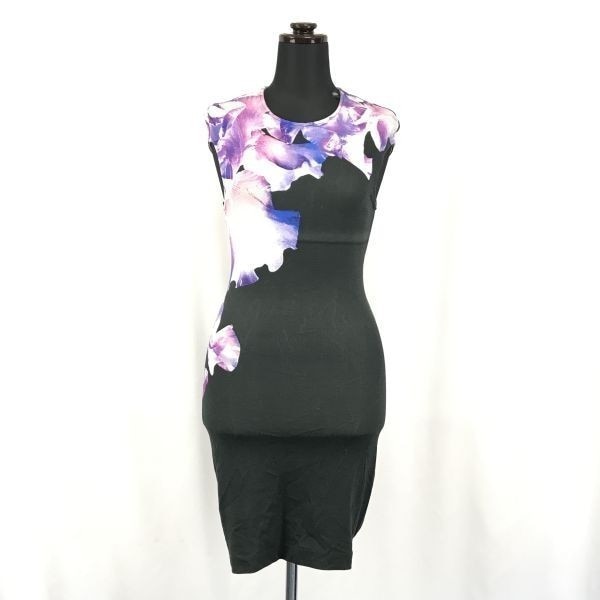 MCQ/ALEXANDER MCQUEEN半袖タイトワンピース/ミニスカート/ドレス【Womens size-S/Black×Purple/花柄】Tops/dressBG959
