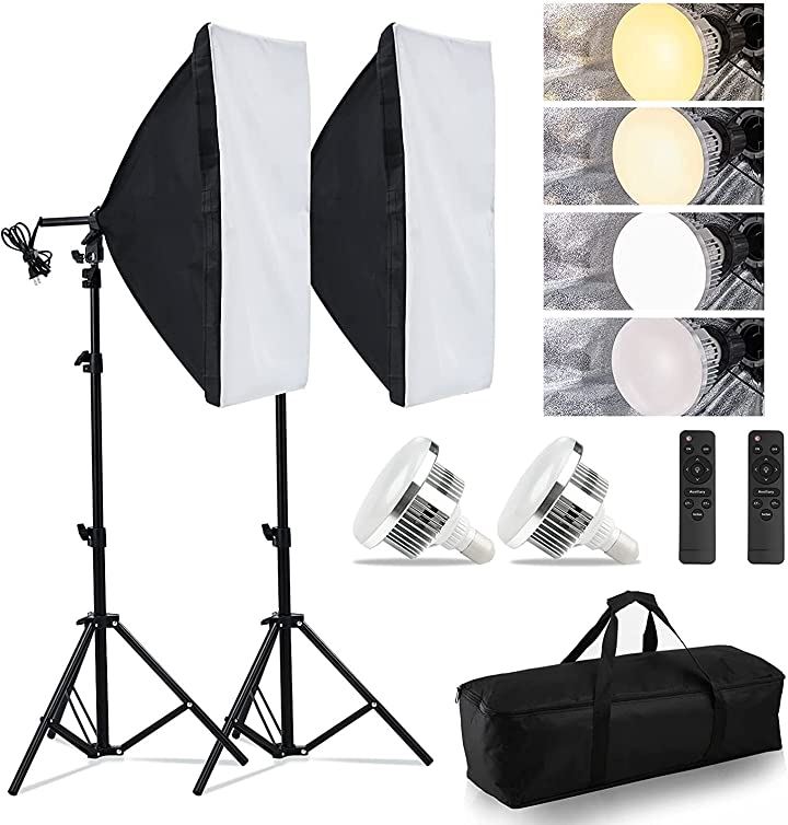 ソフトボックス 2024新登場LED撮影用ライト写真撮影ソフトボックス 50x70cm 照明キット 遠隔操作 3色ライトモード 2800K-6000K(白っぽい色合い, LED電球)