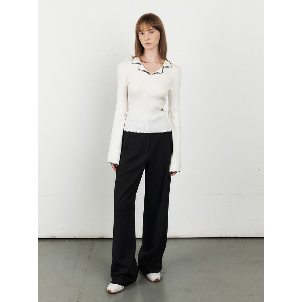 シティブリーズステッチカラーオープンカラーニットアイボリー 12,048円