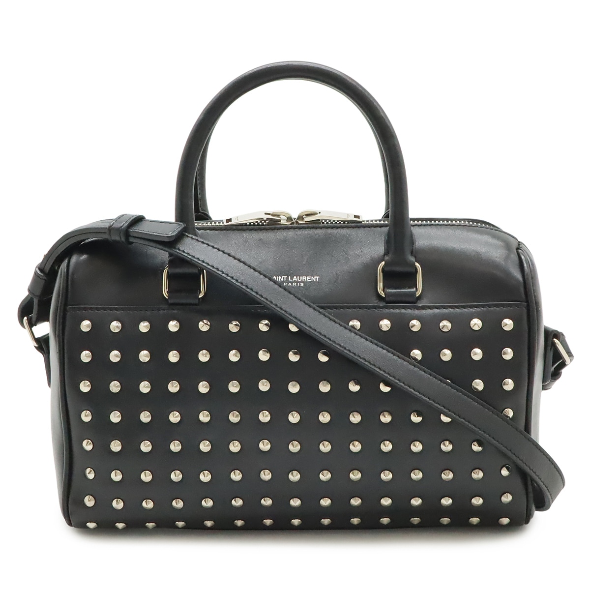 YSL イブサンローラン ベイビーダッフル ハンドバッグ 2WAYショルダー レザー スタッズ ブラック 33242