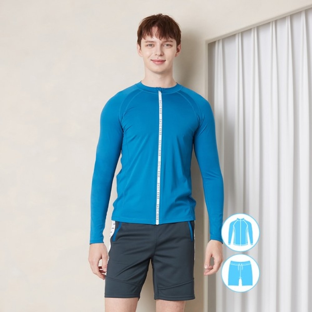 (ベーシックエル) ベーシックエルメンズロゴジップアップラッシュガードセット BEM-V917B+BEM-V918B