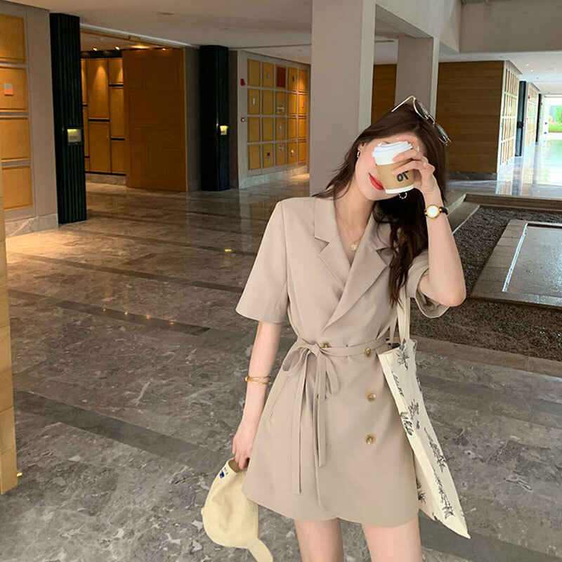 ワンピース スーツ ショート丈 ミニ 膝上 袖あり 半袖 襟付き ベルト ハイウエスト カーキ ブラック カジュアル 大人 おしゃれ 大人女子 こなれ感 ラブリー キュート セクシー 無地 個性的 5,314円