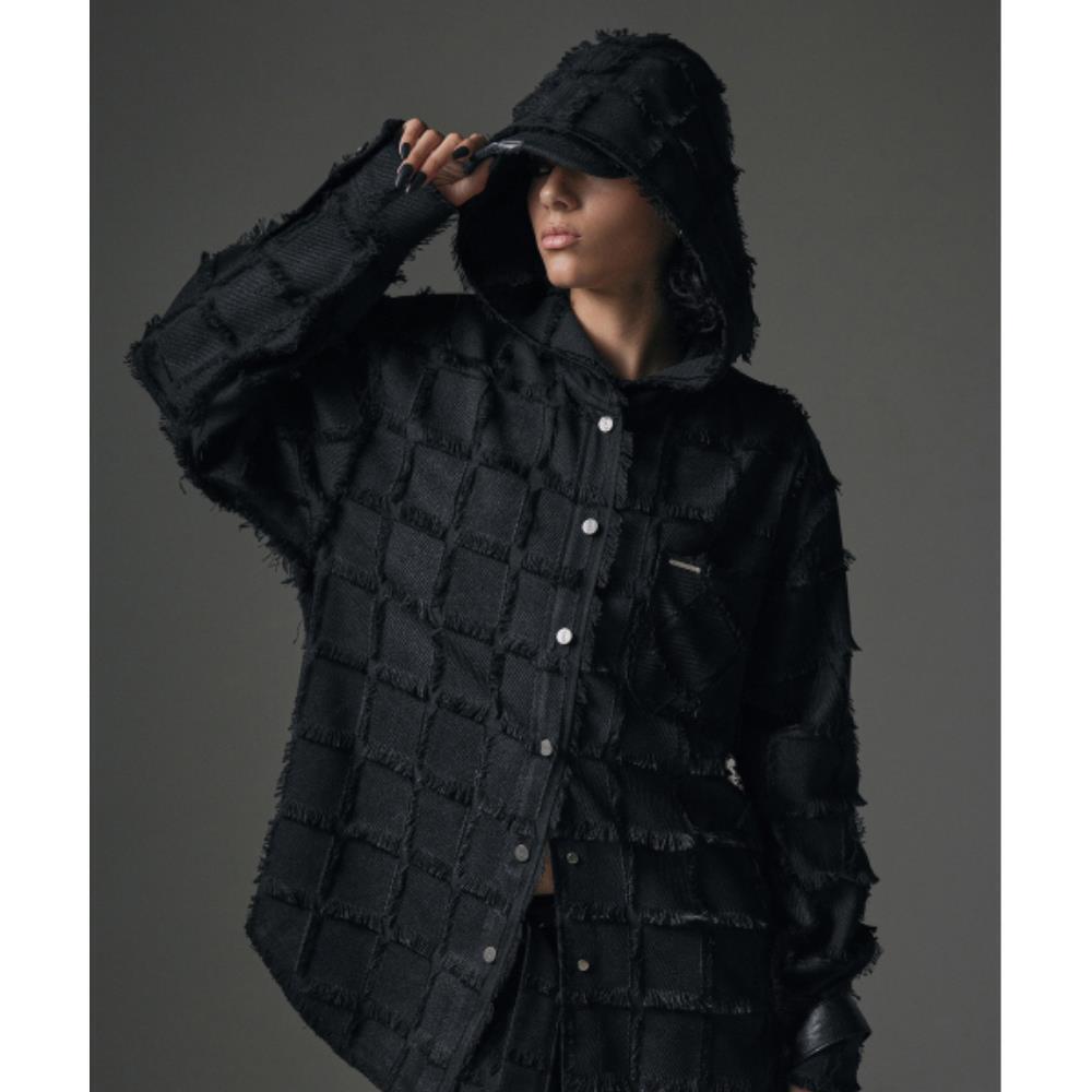 TREEMINGBIRD Solid Square Fringe Setup Hoodie Shirts Bl