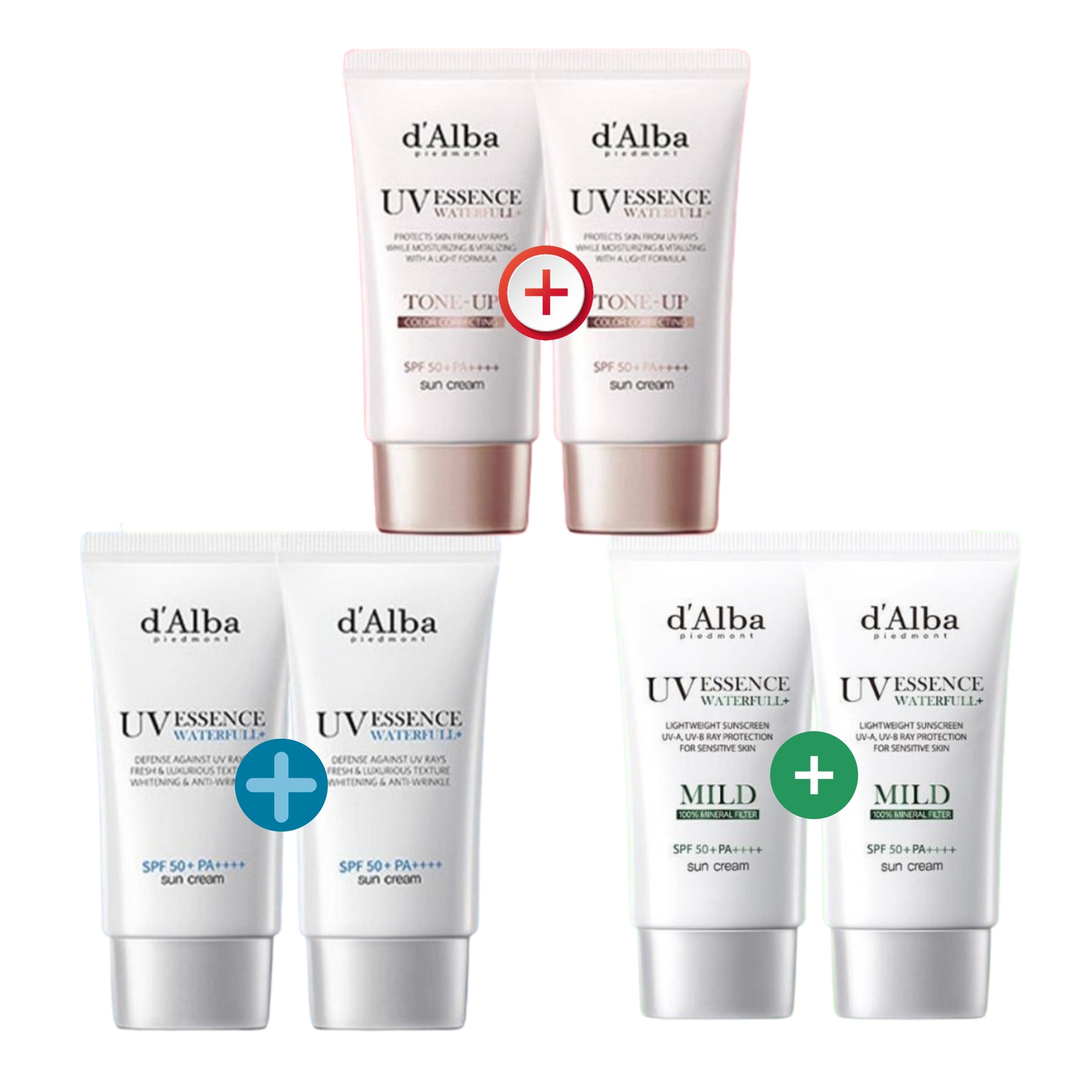 ウォーターフル ピンクトーンアップ/パープルトーンアップ/エッセンス/マイルド 日焼け止め(50ml+50ml) 4種 1択[ホシPICK](ツボクサエキス/肌鎮静/肌保護/肌保湿)