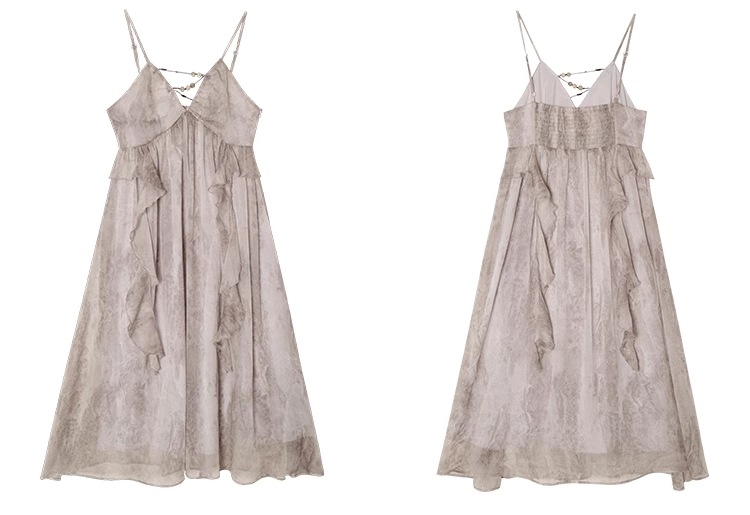 ライトグレー フリル サスペンダー スカート 2 点セット 大きいサイズ 婦人服 スカート 女性 個性的 ワンピース 膝下 袖なし ノースリーブ Vネック 襟なし きれいめ シンプル カジュアル