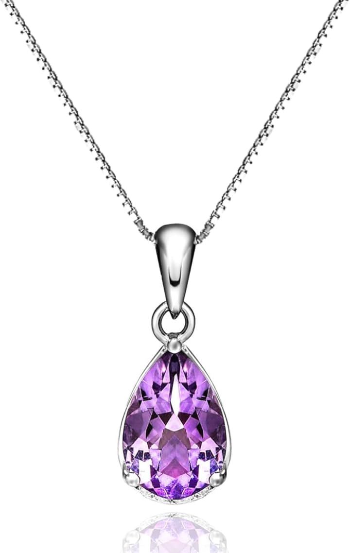 Cute jewelry Mei Leaf 天然 アメジスト 紫水晶 しずく型 シルバー925 ネックレス (BOXチェーン)